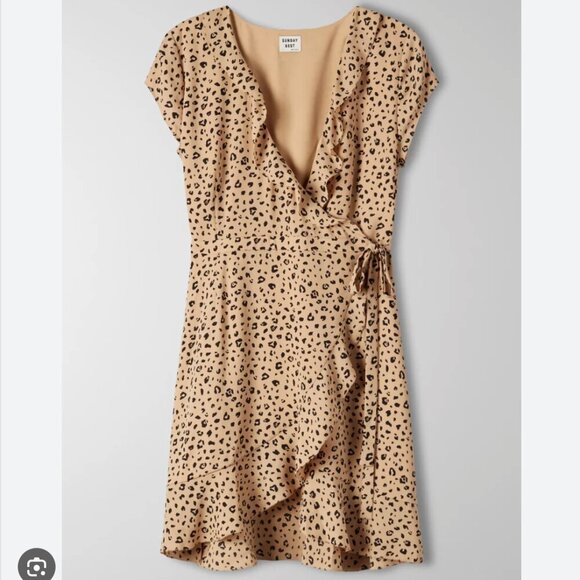 Aritzia Sunday Best Savoy Leopard Print Wrap Mini Dress Size 4 - Picture 1 of 9